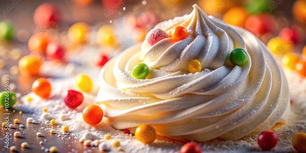 Poster a delicate swirl of whipped cream adorned with colorful candies and a light dusting of powdered suga