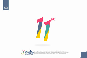 Number 11 logo icon design, 11st birthday logo number, anniversary 11