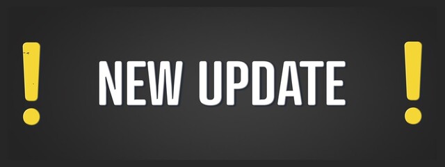 New Update. A blackboard with white text. Illustration with grunge text style.