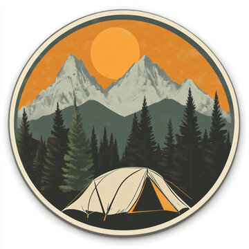 camping scene with mountains and tent clip art preview
