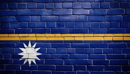 ナウルの国旗がペイントされたレンガの壁。(Brick wall painted with the Nauru flag.)
