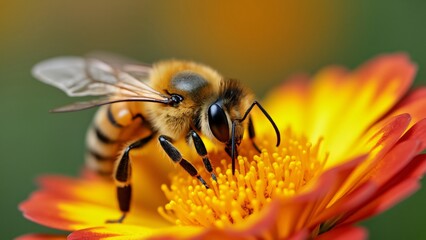  close-up of a bee collecting rainbow-colored pollen