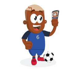 Character man football navy Logo mascot with selfie pose