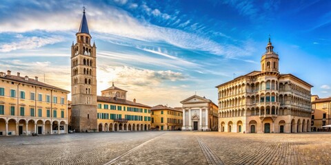 Obraz premium Panoramic view of historic Piazza Duomo in Parma, Italy, Piazza Duomo, Parma, Italy, Architecture, Cathedral, Square