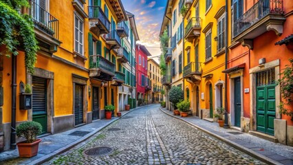 Obraz premium Vibrant street in Brera district, Milan with colorful buildings and cobblestone pavement, Italy, Lombardy, Brera, Milan