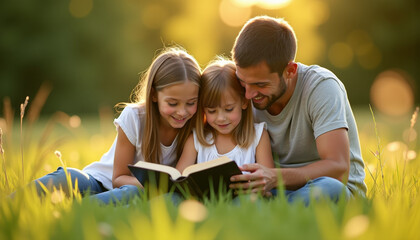 Fototapeta premium Family Reading Outdoors