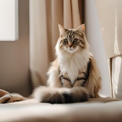 A minimalist close-up of a cat’s face with only its eyes and nose in focus, with soft, neutral tones.