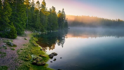 Obraz premium The stillness of the lake invites deep contemplation. 