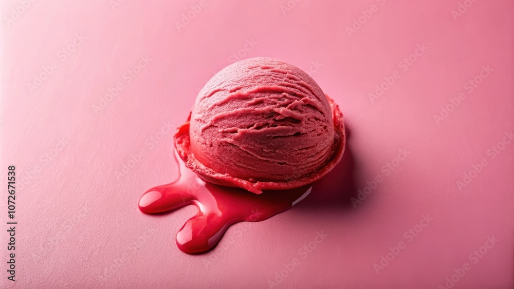 Aufkleber a single scoop of pink ice cream melts onto a pink surface, creating a colorful and tempting dessert