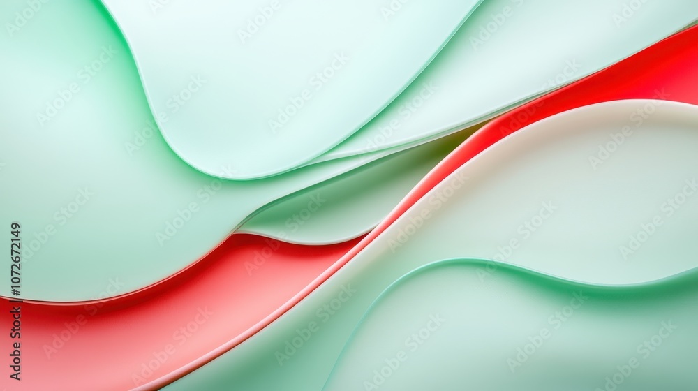 Poster jade green and blush red waves form a serene abstract backdrop for creativity