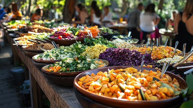 A Colorful Buffet of Salads and Dishes