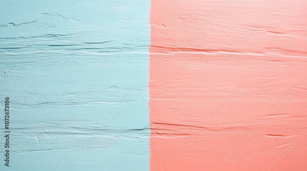 Poster exploring the delicate harmony of teal and coral pink in an abstract textured background