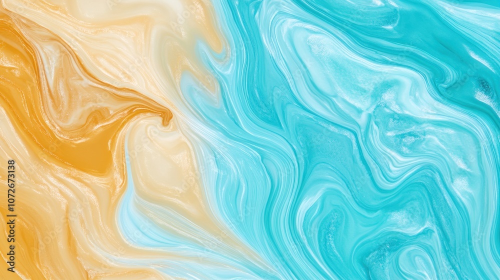 Poster turquoise blue and warm beige abstract texture flowing harmoniously in a captivating blend of colors