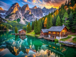 Fototapeta premium Captivating Portrait Photography of Small Houses Nestled in Val Grande National Park, Showcasing Italy's Largest Wilderness Area Surrounded by Lush Nature and Scenic Landscapes