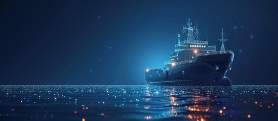 Obraz premium A large ship on the open ocean at night with twinkling lights.