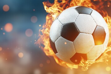 Fototapeta premium A soccer ball is surrounded by fire