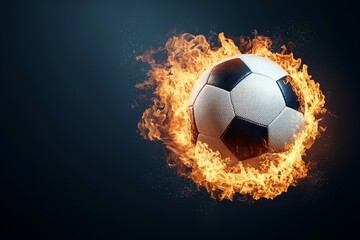 Fototapeta premium A soccer ball is surrounded by fire