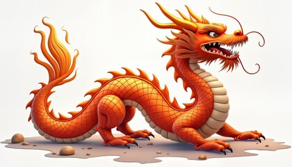 Golden Chinese dragon illustration. Dragon of power, good luck. Often used in Chinese art, culture, associated with New Year. Illustration used for various purposes, as decorations, cards, banners,