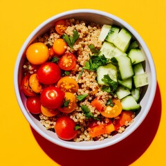 A bowl with healthy quinoa salad with copy space.