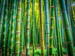 Fototapeta premium Captivating Texture of Bamboo Stalks in a Dense Grove Surrounded by Lush Greenery, Showcasing Nature's Beauty and Intricate Patterns in a Serene Environment