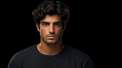 Naklejka premium A man with a beard and dark hair is wearing a black shirt