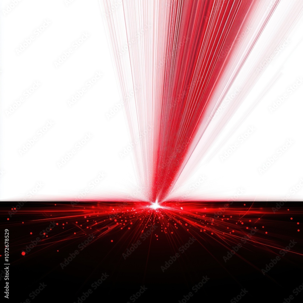 Poster red laser beams burst from a central point. streaks of light radiate outwards, creating an abstract 