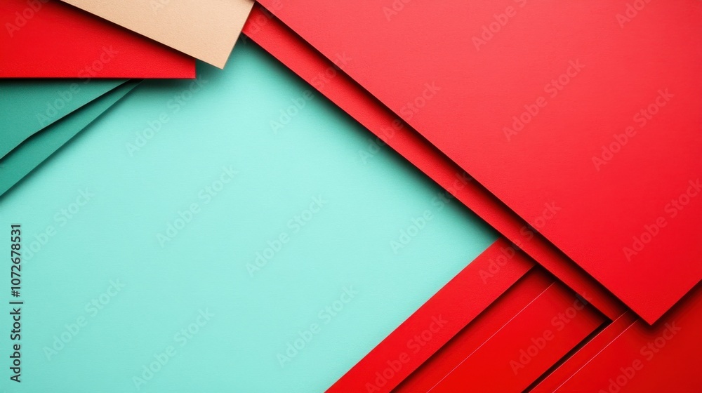 Poster dynamic interplay of ruby red and mint blue textures evokes artistic inspiration and creativity