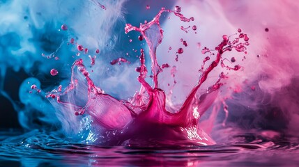 Vibrant pink and blue splash of liquid in colorful abstract motion