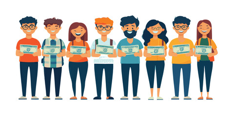 vector set cartoon design people standing with money