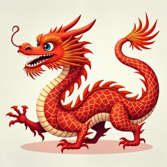 Obraz premium Red dragon with big blue eyes and sharp claws. Mythical creature, symbol of Chinese New Year. Traditional Chinese art, Asian culture. Good luck, prosperity, fortune, happiness.