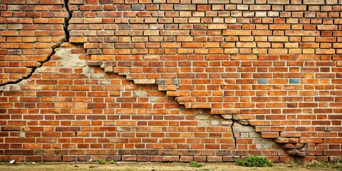 Cracked brick wall of house due to foundation problems, house, crack, brick, wall, foundation, problems, damage