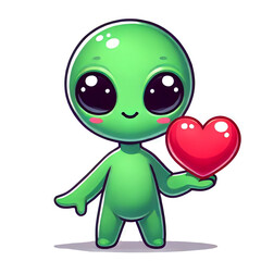 Fototapeta premium Green Alien Holding a Heart