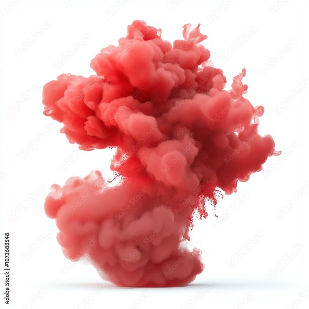Aufkleber Red color smoke explosion isolated on transparent background. Abstract cloud with texture. Red dye in water. Paint or ink splash. Abstract smoke on white background. Design element.