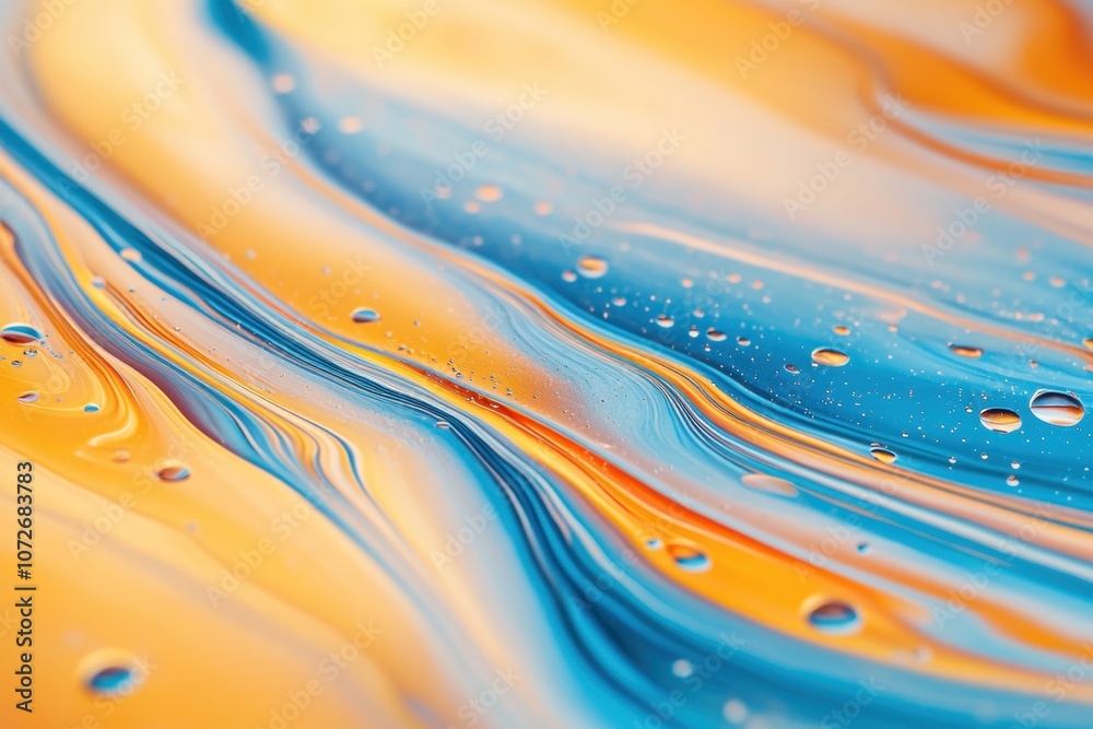 Poster Iridescent Oil and Water Droplets Create Mesmerizing Organic Patterns in Soft Ambient Light