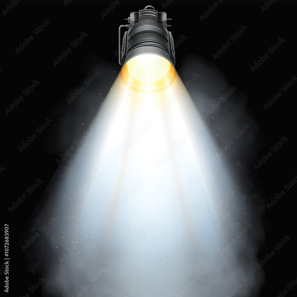 Poster spotlight on dark background. bright beams of shine from stage projector, creating dramatic effect. 