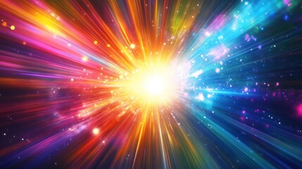 Vibrant Explosion of Colorful Light Rays and Stars Creating a Mystical Cosmic Background for Imaginative and Creative Projects