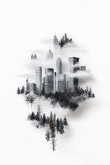 Pencil sketch outline of city skyline with offices and skyscraper