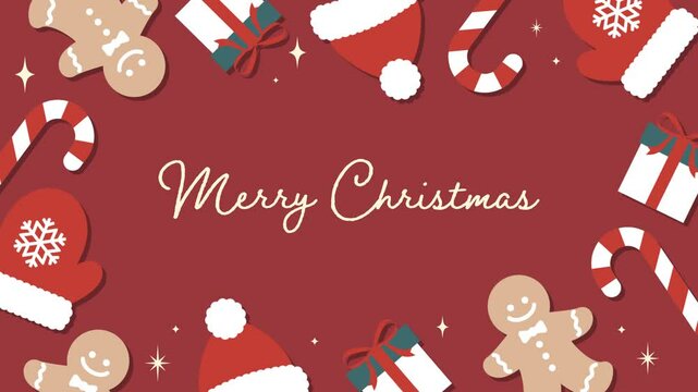 Animated Christmas vector background with a set of Christmas icons