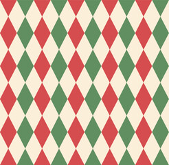 Harlequin circus seamless patterns in retro colors. . Geometric checkerboard pattern of rhombuses.