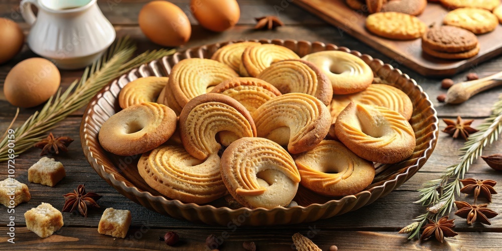 Poster A Rustic Table Setting Featuring a Plate of Delectable Butter Cookies with  Star Anise and Other Spices for a Warm and Inviting Presentation