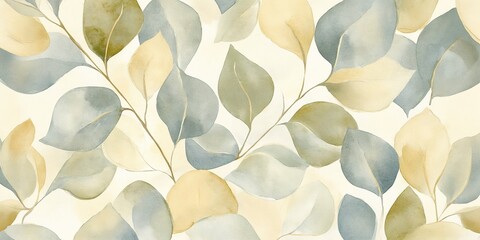 Watercolor foliage in muted green and beige tones
