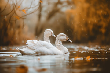 Canadian white snow geese in Autumn before migrating south.