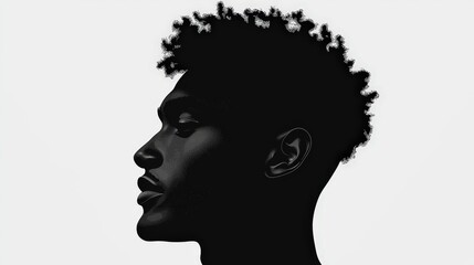 Obraz premium Silhouette of Man with Afro Hairstyle Black and White Portrait Art