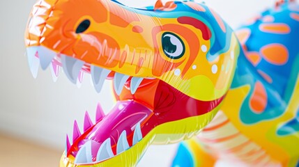 Naklejka premium An inflatable dinosaur playmate with a design straight out of a 1980s cartoon featuring bright colors and exaggerated features.