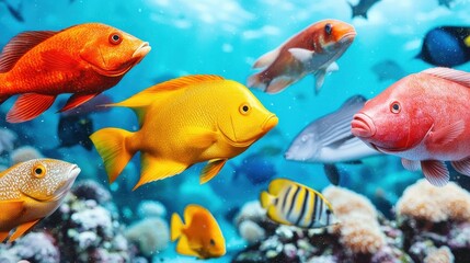 Fototapeta premium Colorful Tropical Fish Swimming in a Coral Reef Underwater Scene