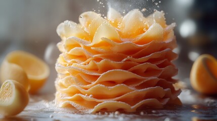 Delicate Layers of Fresh Pasta Stacked Beautifully with a Light Dusting of Flour and an Artistic Presentation for Culinary Inspiration and Gourmet Cooking