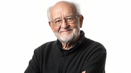 Smiling Senior Man with Arms Crossed: A Portrait Capturing Joy and Wisdom in a Natural Light Setting That Highlights Character and Warmth, Perfect for Lifestyle and Family Themes