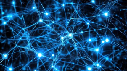 Fototapeta premium Abstract Blue Neural Network Background - High Resolution 3D Rendering of Interconnected Nodes and Synapses