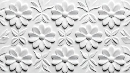 Fototapeta premium 3D Embossed White Floral Pattern Decorative Wall Art Design