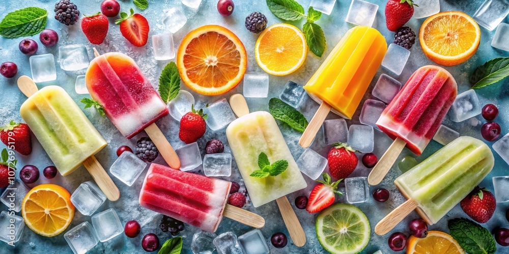 Poster a symphony of vibrant fruits frozen in time, ready to refresh your summer with every delightful bite